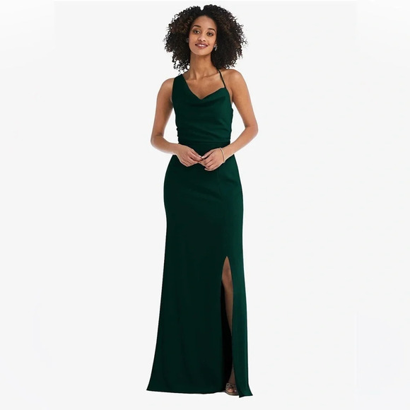 After Six ONE SHOULDER DRAPED COWL NECK MAXI DRESS IN EVERGREEN, Size 10 - Picture 1 of 9